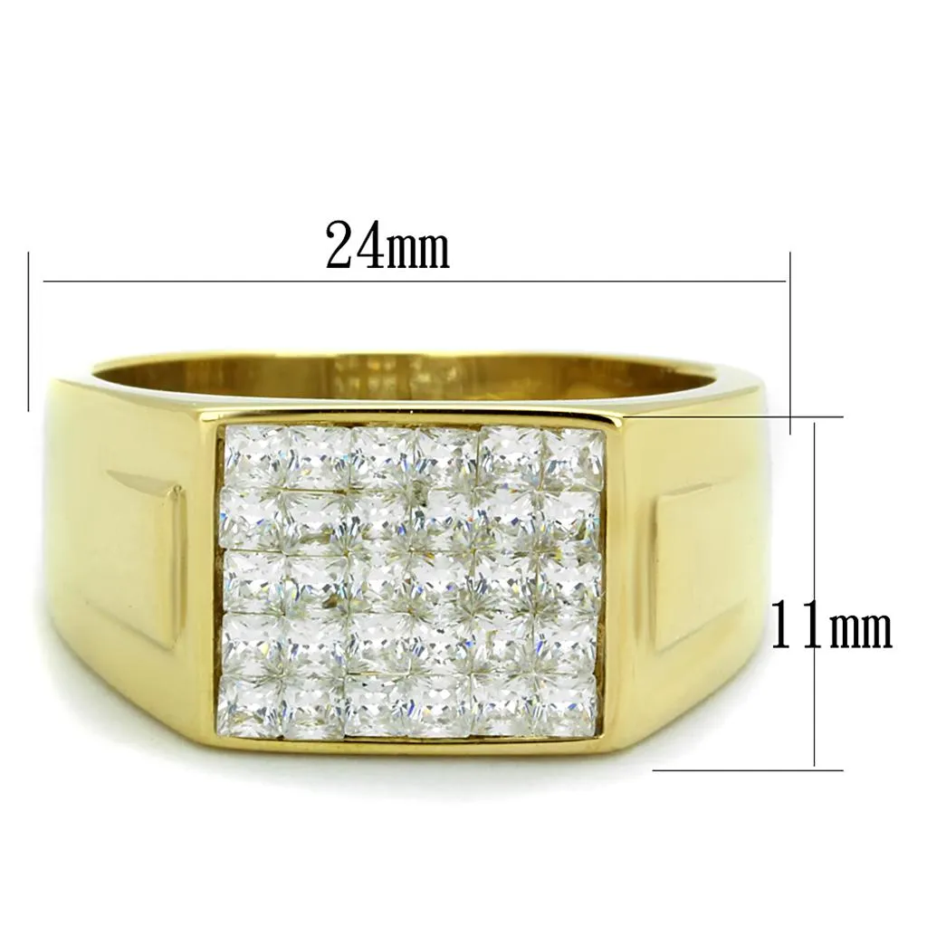 IP Gold(Ion Plating) Stainless Steel Ring with AAA Grade CZ in Clear for Women Style TK2048
