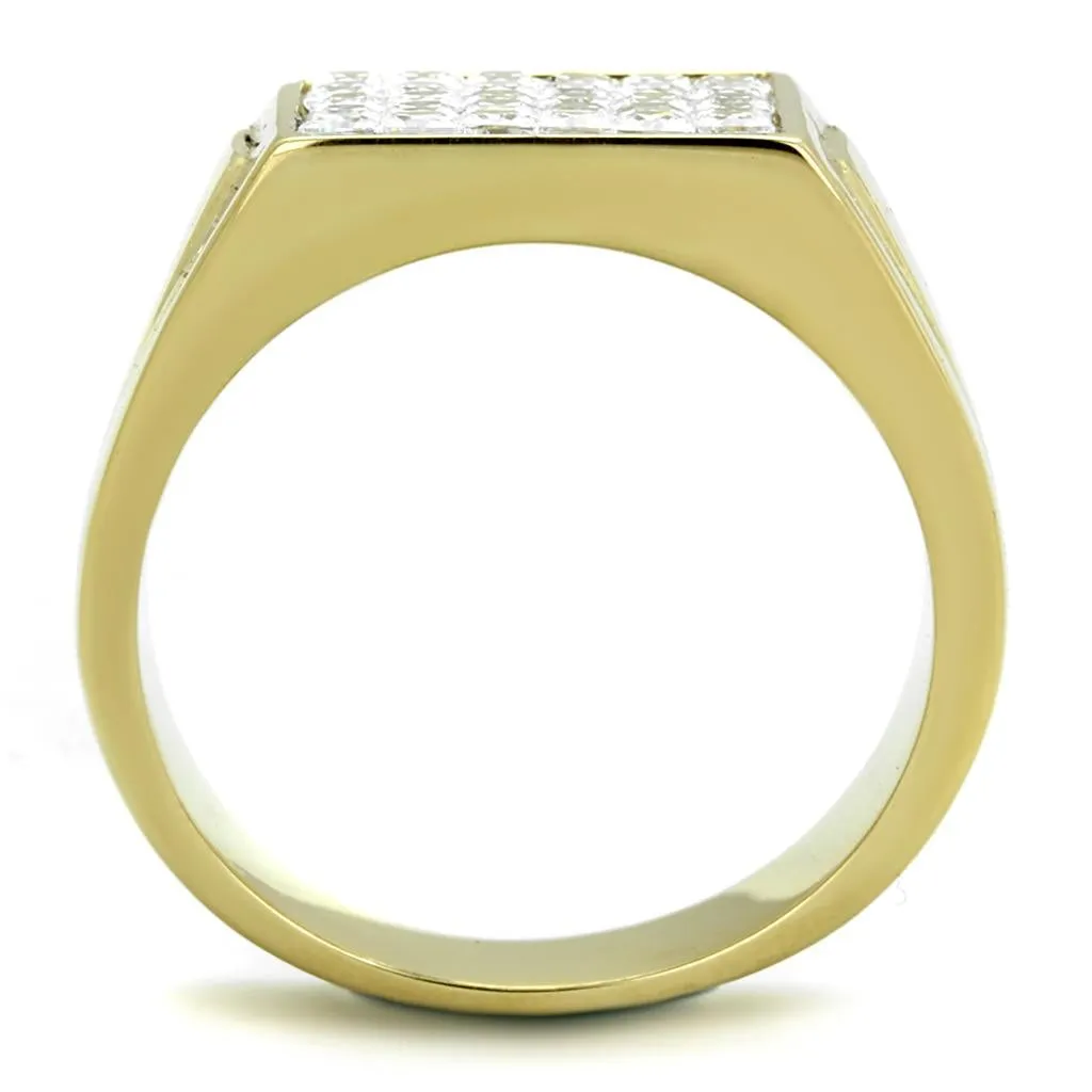 IP Gold(Ion Plating) Stainless Steel Ring with AAA Grade CZ in Clear for Women Style TK2048