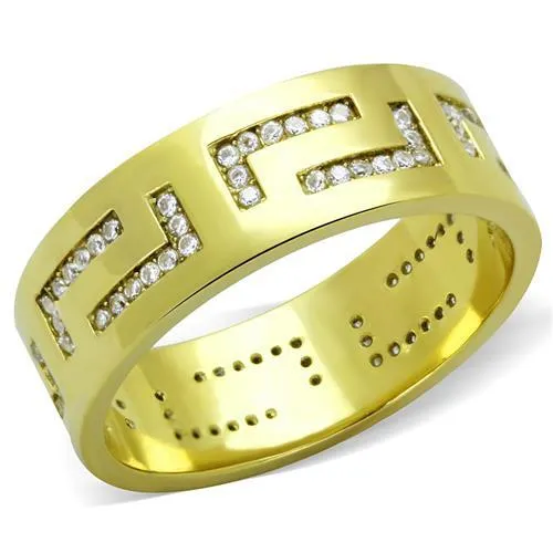 IP Gold(Ion Plating) Stainless Steel Ring with AAA Grade CZ in Clear for Women Style TK2051