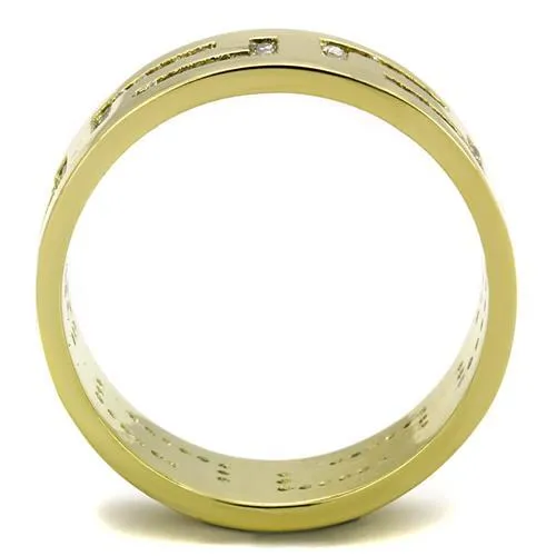 IP Gold(Ion Plating) Stainless Steel Ring with AAA Grade CZ in Clear for Women Style TK2051