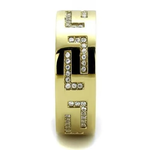IP Gold(Ion Plating) Stainless Steel Ring with AAA Grade CZ in Clear for Women Style TK2051