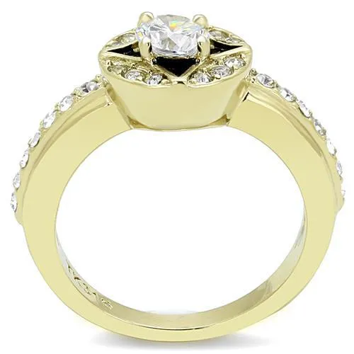 IP Gold(Ion Plating) Stainless Steel Ring with AAA Grade CZ in Clear for Women Style TK3034