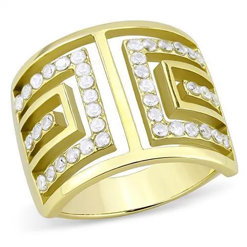 IP Gold(Ion Plating) Stainless Steel Ring with AAA Grade CZ in Clear for Women Style TK3238