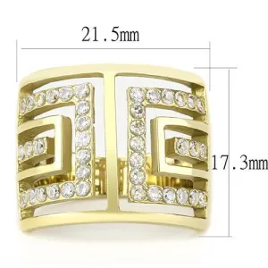 IP Gold(Ion Plating) Stainless Steel Ring with AAA Grade CZ in Clear for Women Style TK3238