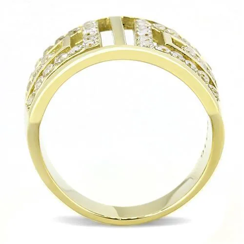 IP Gold(Ion Plating) Stainless Steel Ring with AAA Grade CZ in Clear for Women Style TK3238