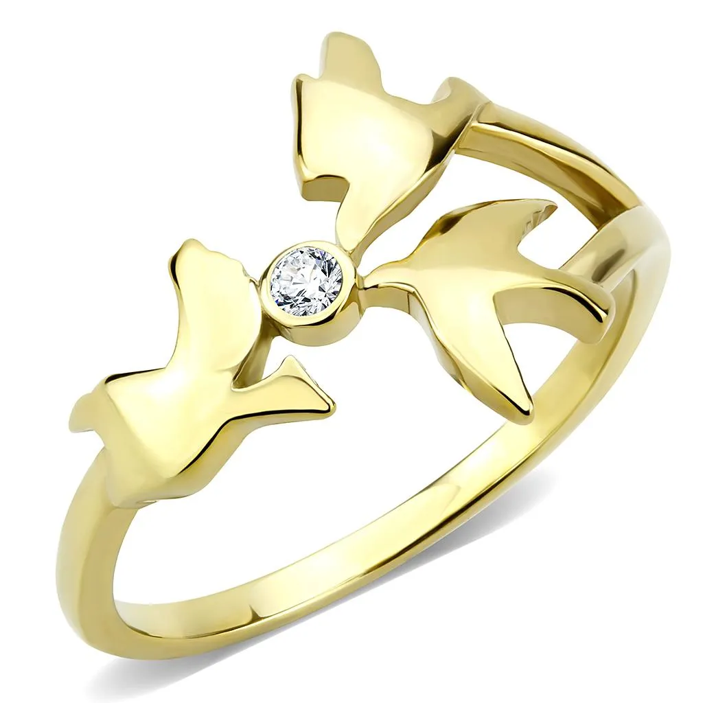 IP Gold(Ion Plating) Stainless Steel Ring with AAA Grade CZ in Clear for Women Style TK3573