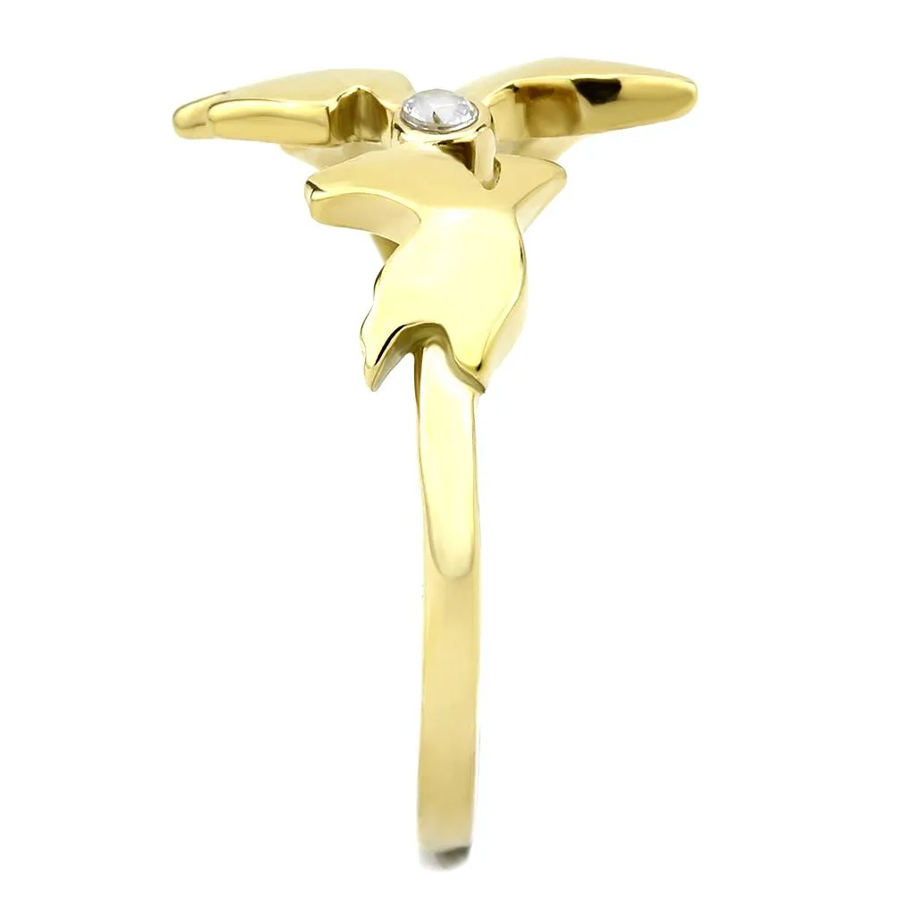 IP Gold(Ion Plating) Stainless Steel Ring with AAA Grade CZ in Clear for Women Style TK3573