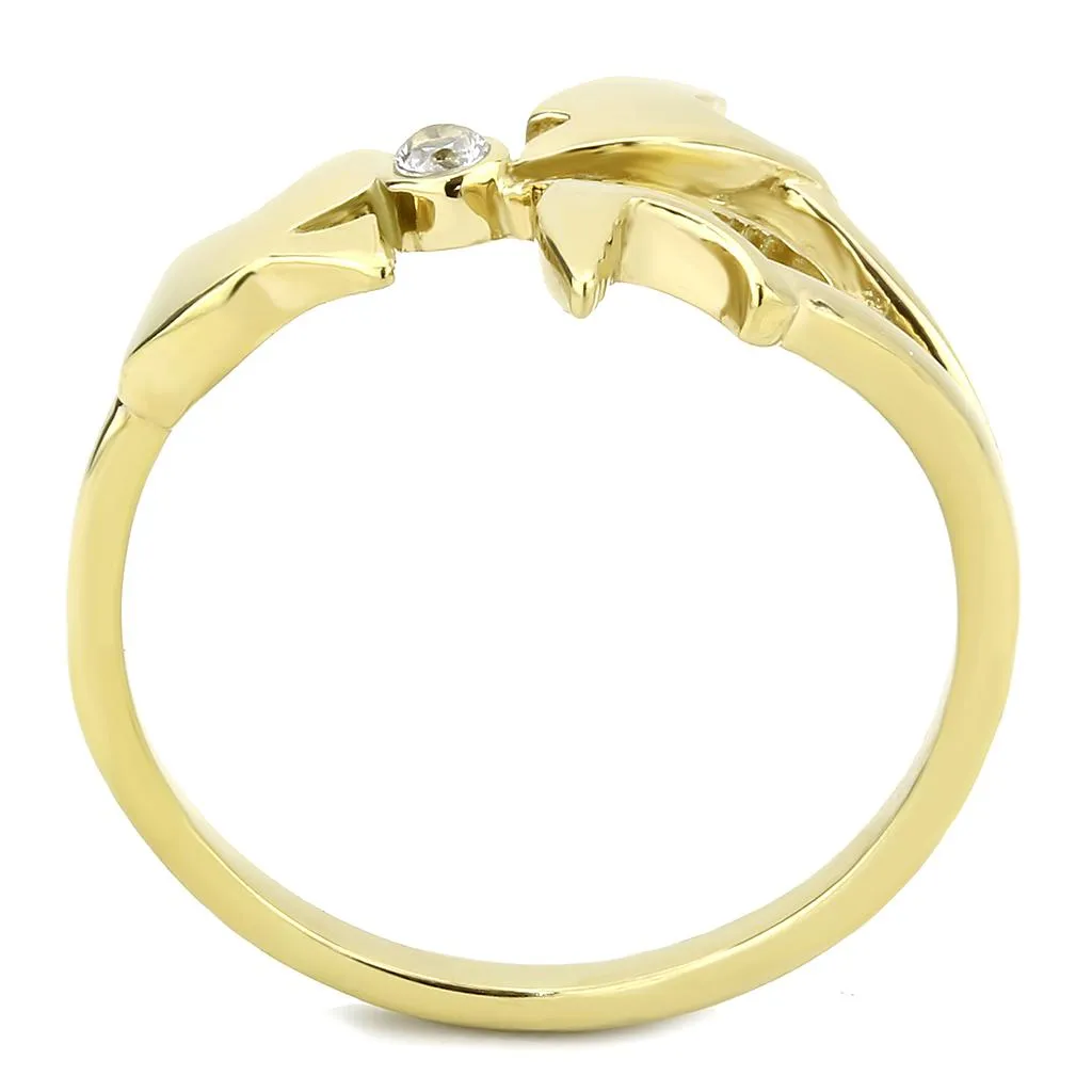 IP Gold(Ion Plating) Stainless Steel Ring with AAA Grade CZ in Clear for Women Style TK3573