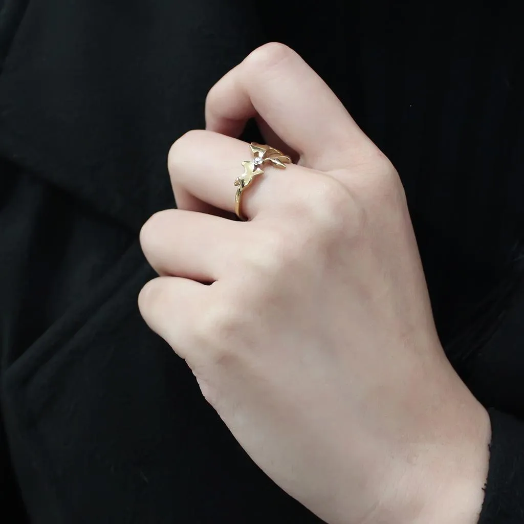 IP Gold(Ion Plating) Stainless Steel Ring with AAA Grade CZ in Clear for Women Style TK3573