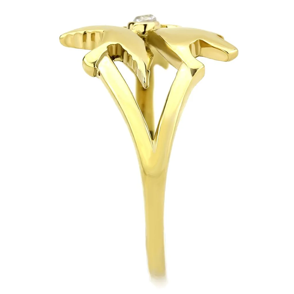 IP Gold(Ion Plating) Stainless Steel Ring with AAA Grade CZ in Clear for Women Style TK3573