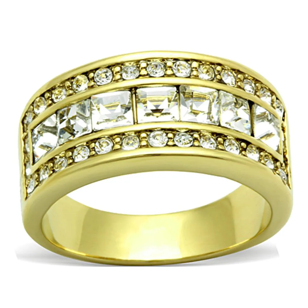 IP Gold(Ion Plating) Stainless Steel Ring with Top Grade Crystal in Clear for Women Style TK1386