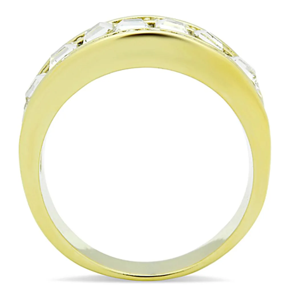 IP Gold(Ion Plating) Stainless Steel Ring with Top Grade Crystal in Clear for Women Style TK1386