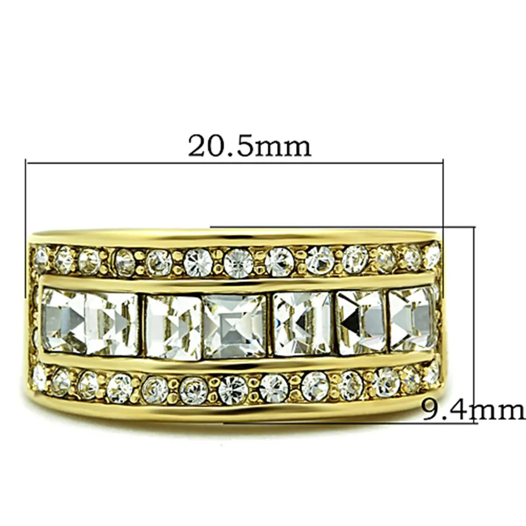 IP Gold(Ion Plating) Stainless Steel Ring with Top Grade Crystal in Clear for Women Style TK1386