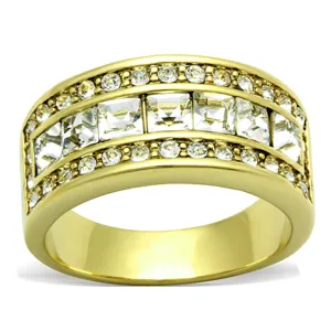 IP Gold(Ion Plating) Stainless Steel Ring with Top Grade Crystal in Clear for Women Style TK1386