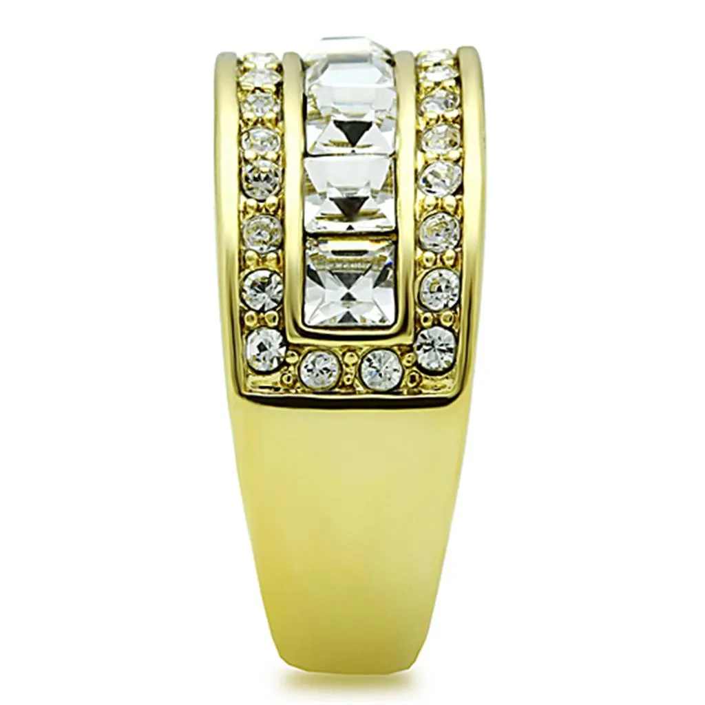 IP Gold(Ion Plating) Stainless Steel Ring with Top Grade Crystal in Clear for Women Style TK1386