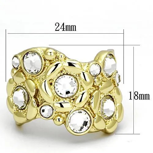IP Gold(Ion Plating) Stainless Steel Ring with Top Grade Crystal in Clear for Women Style TK856