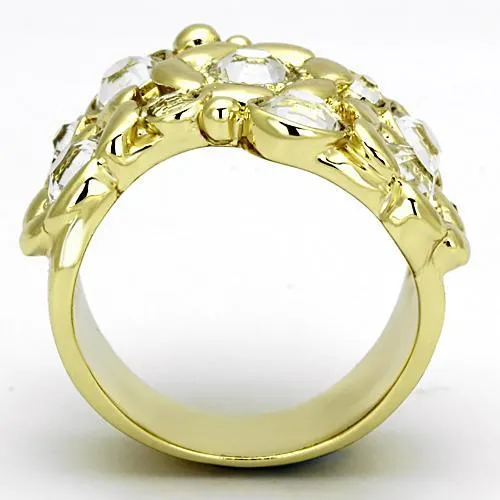 IP Gold(Ion Plating) Stainless Steel Ring with Top Grade Crystal in Clear for Women Style TK856