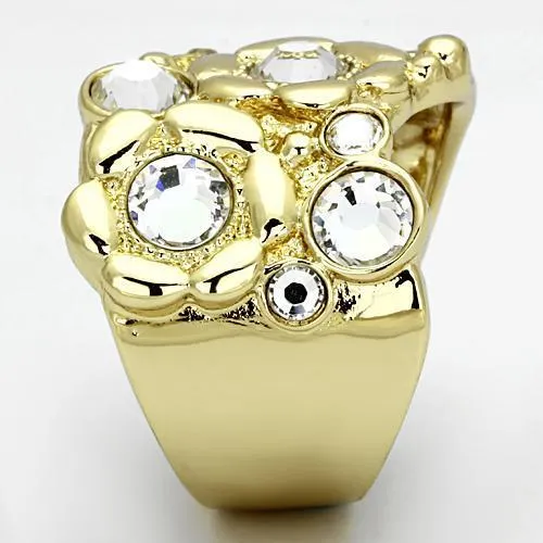 IP Gold(Ion Plating) Stainless Steel Ring with Top Grade Crystal in Clear for Women Style TK856