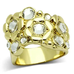 IP Gold(Ion Plating) Stainless Steel Ring with Top Grade Crystal in Clear for Women Style TK856
