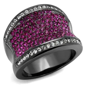 IP Light Black (IP Gun) Stainless Steel Ring with Top Grade Crystal in Amethyst for Women Style TK2606