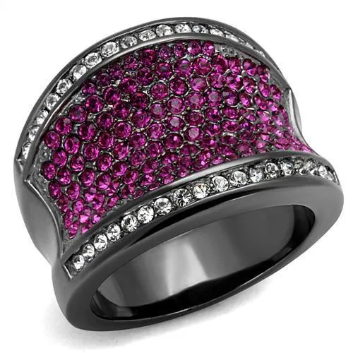 IP Light Black (IP Gun) Stainless Steel Ring with Top Grade Crystal in Amethyst for Women Style TK2606