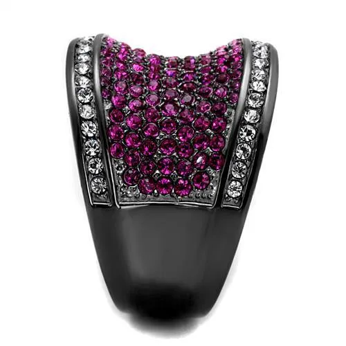 IP Light Black (IP Gun) Stainless Steel Ring with Top Grade Crystal in Amethyst for Women Style TK2606