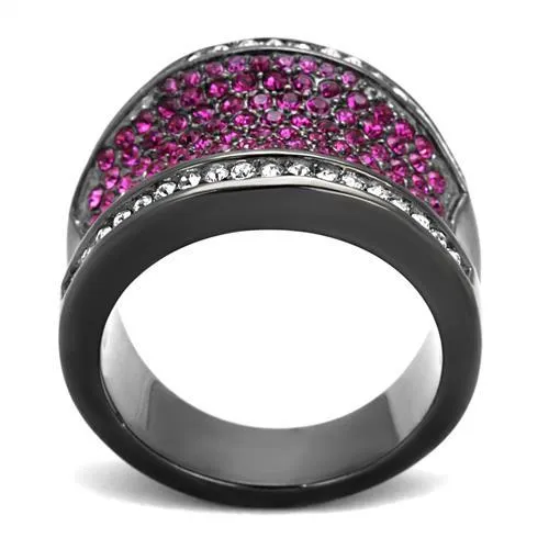 IP Light Black (IP Gun) Stainless Steel Ring with Top Grade Crystal in Amethyst for Women Style TK2606