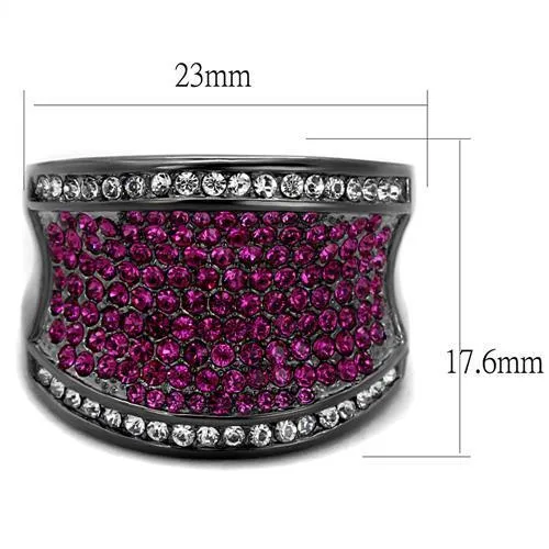 IP Light Black (IP Gun) Stainless Steel Ring with Top Grade Crystal in Amethyst for Women Style TK2606
