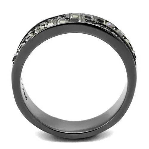 IP Light Black (IP Gun) Stainless Steel Ring with Top Grade Crystal in Black Diamond for Women Style TK2799