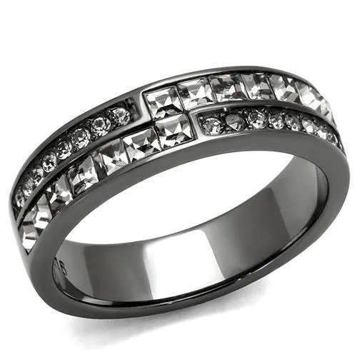 IP Light Black (IP Gun) Stainless Steel Ring with Top Grade Crystal in Black Diamond for Women Style TK2799