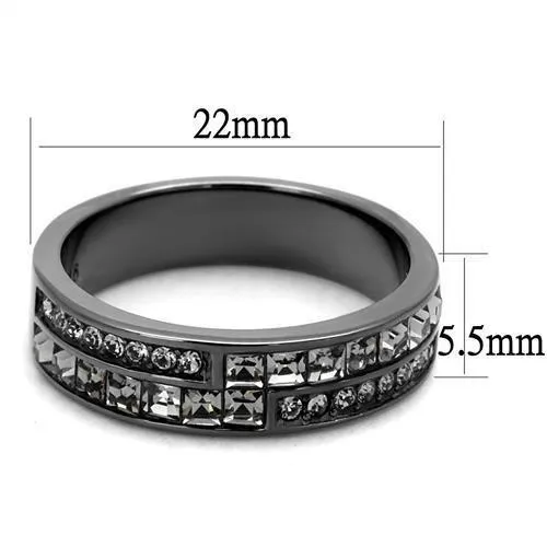 IP Light Black (IP Gun) Stainless Steel Ring with Top Grade Crystal in Black Diamond for Women Style TK2799