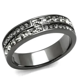 IP Light Black (IP Gun) Stainless Steel Ring with Top Grade Crystal in Black Diamond for Women Style TK2799