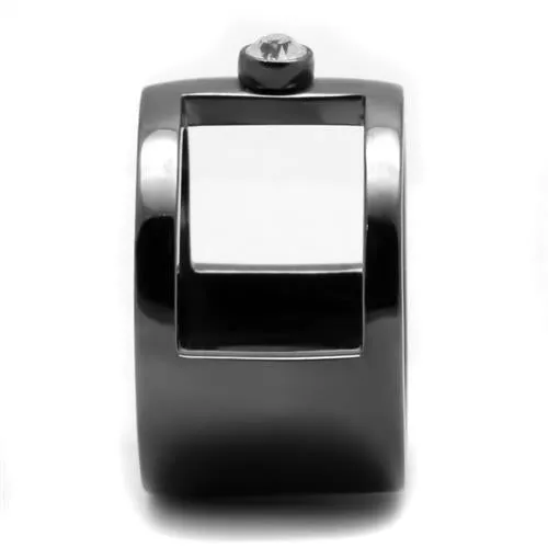 IP Light Black (IP Gun) Stainless Steel Ring with Top Grade Crystal in Clear for Women Style TK2898