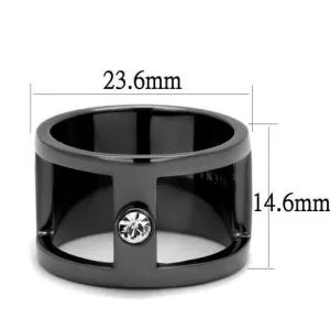 IP Light Black (IP Gun) Stainless Steel Ring with Top Grade Crystal in Clear for Women Style TK2898