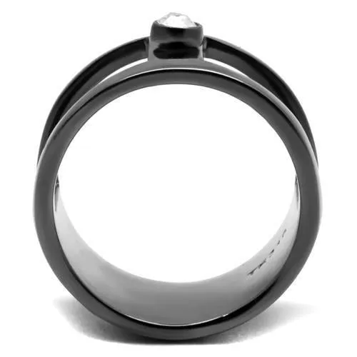 IP Light Black (IP Gun) Stainless Steel Ring with Top Grade Crystal in Clear for Women Style TK2898