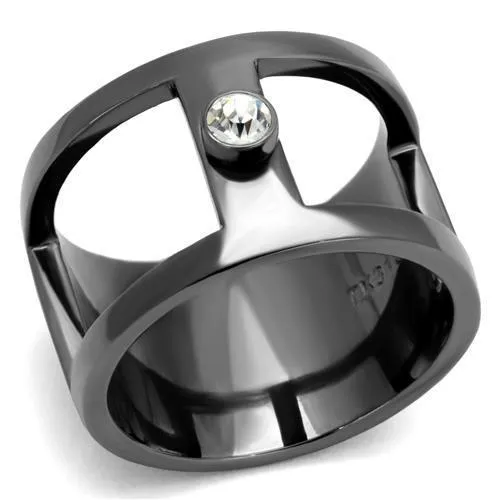 IP Light Black (IP Gun) Stainless Steel Ring with Top Grade Crystal in Clear for Women Style TK2898