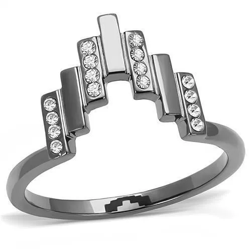 IP Light Black (IP Gun) Stainless Steel Ring with Top Grade Crystal in Clear for Women Style TK3135