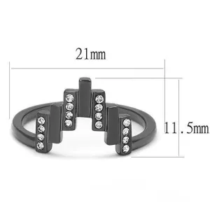 IP Light Black (IP Gun) Stainless Steel Ring with Top Grade Crystal in Clear for Women Style TK3135