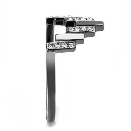 IP Light Black (IP Gun) Stainless Steel Ring with Top Grade Crystal in Clear for Women Style TK3135