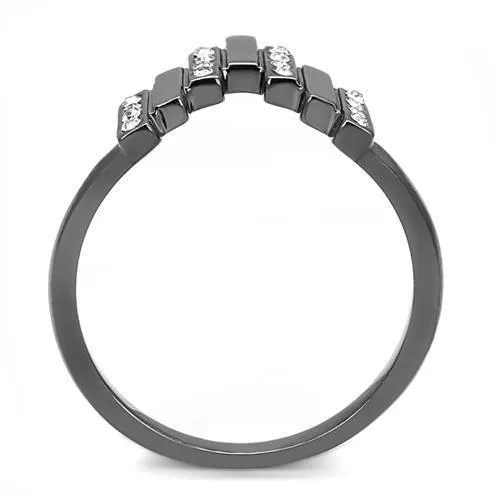 IP Light Black (IP Gun) Stainless Steel Ring with Top Grade Crystal in Clear for Women Style TK3135