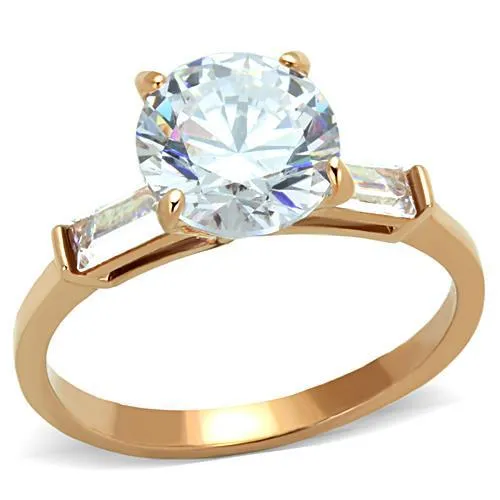 IP Rose Gold(Ion Plating) Stainless Steel Ring with AAA Grade CZ in Clear for Women Style TK1595