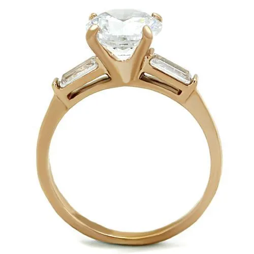 IP Rose Gold(Ion Plating) Stainless Steel Ring with AAA Grade CZ in Clear for Women Style TK1595