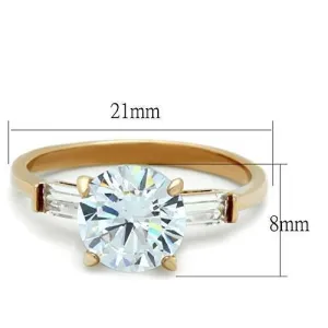 IP Rose Gold(Ion Plating) Stainless Steel Ring with AAA Grade CZ in Clear for Women Style TK1595