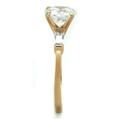 IP Rose Gold(Ion Plating) Stainless Steel Ring with AAA Grade CZ in Clear for Women Style TK1595