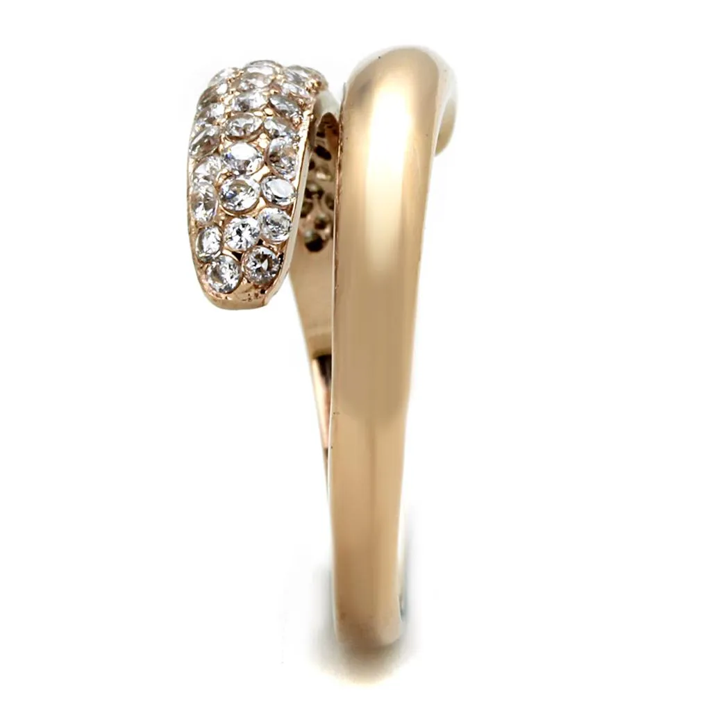 IP Rose Gold(Ion Plating) Stainless Steel Ring with AAA Grade CZ in Clear for Women Style TK1634
