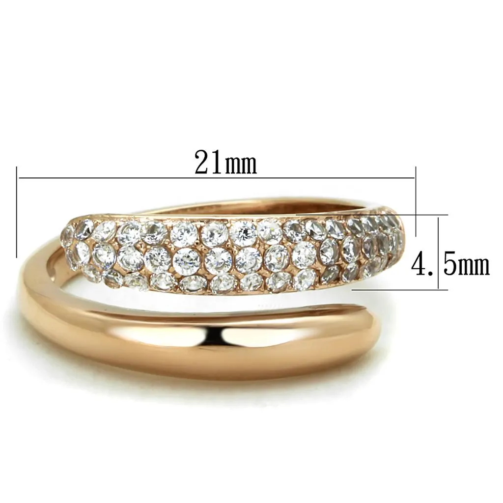 IP Rose Gold(Ion Plating) Stainless Steel Ring with AAA Grade CZ in Clear for Women Style TK1634