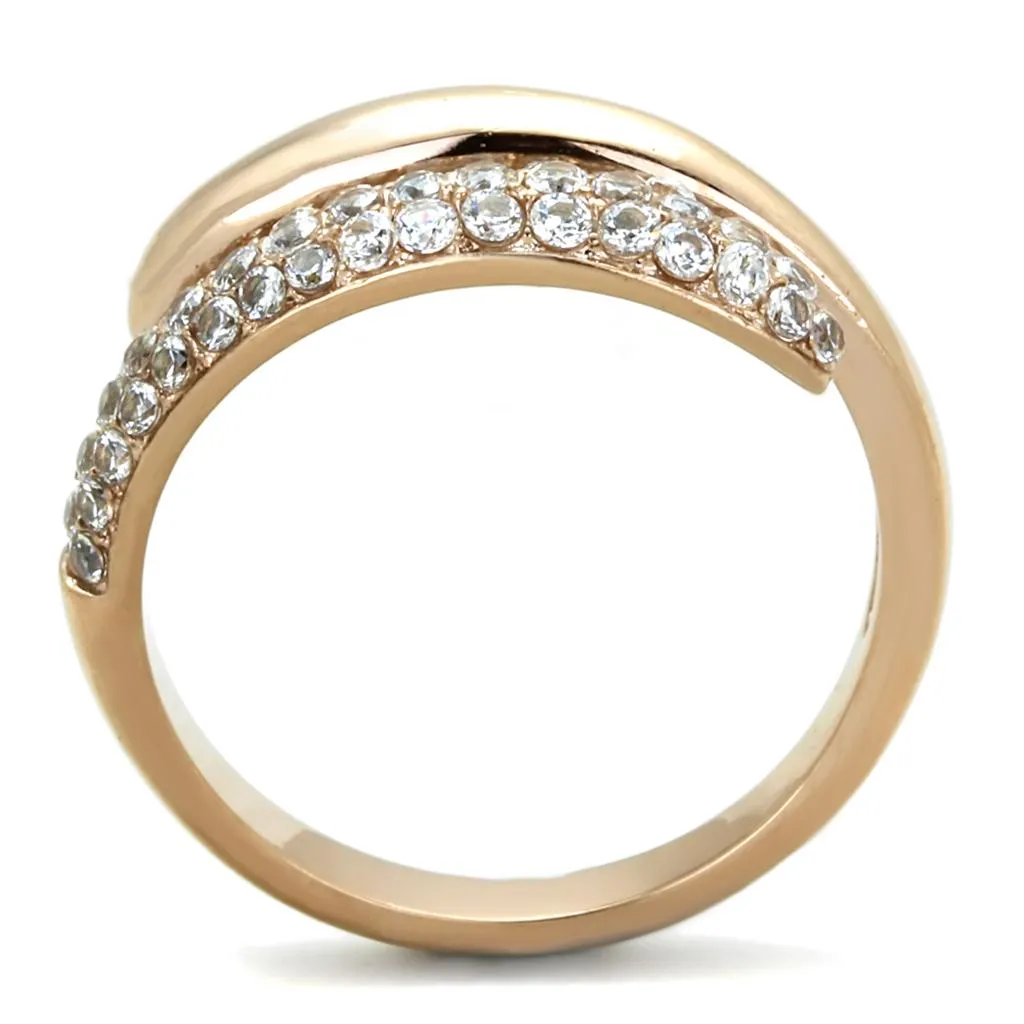 IP Rose Gold(Ion Plating) Stainless Steel Ring with AAA Grade CZ in Clear for Women Style TK1634