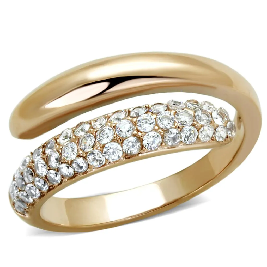 IP Rose Gold(Ion Plating) Stainless Steel Ring with AAA Grade CZ in Clear for Women Style TK1634