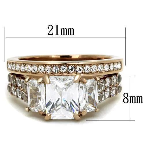 IP Rose Gold(Ion Plating) Stainless Steel Ring with AAA Grade CZ in Clear for Women Style TK1690