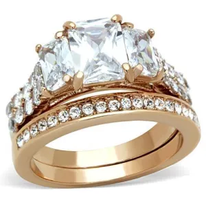 IP Rose Gold(Ion Plating) Stainless Steel Ring with AAA Grade CZ in Clear for Women Style TK1690